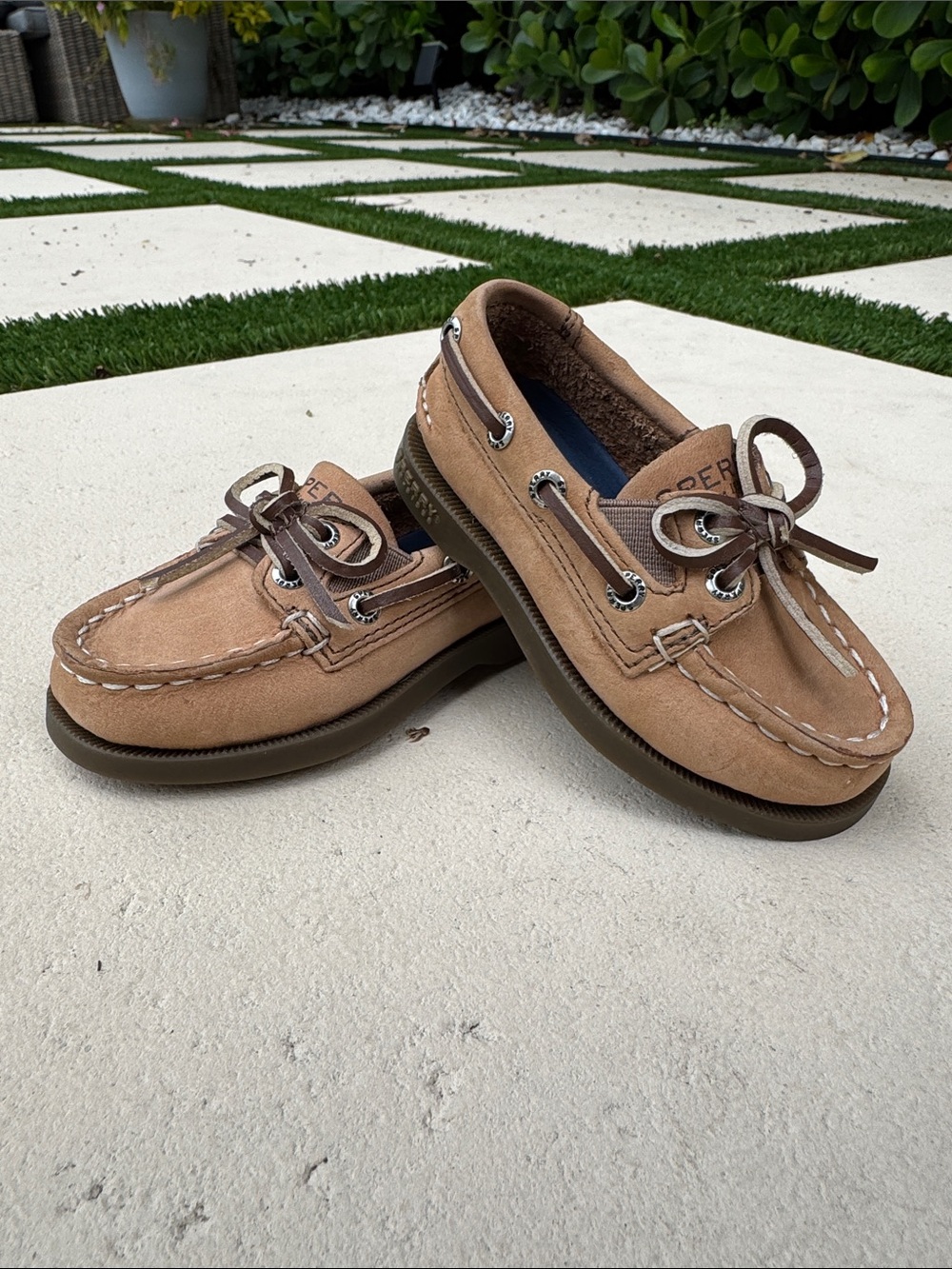Sperry Kids Tan Suede Moccasins with Brown Laces